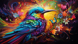 Belle oiseau coloré entouré de couleurs vives