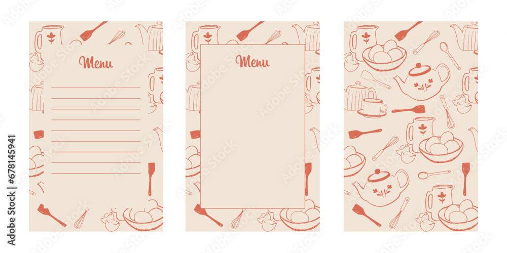 Cafe menu food placemat brochure, restaurant template design. Creative vintage brunch flyer with hand-drawn graphic.	
