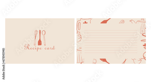 Collection of recipe card or sheet templates for making notes about meal preparation and cooking ingredients. Empty cookbook pages. Vector illustration.