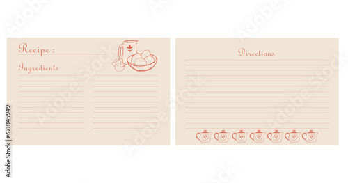 Recipe cards. Cooking card template set. Hand drawn culinary notes with doodle kitchen utensils. Vector illustration, isolated