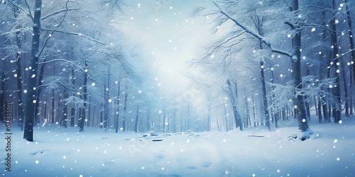 Frosty Wonderland  Enchanting Snowfall in a Winter Forest, Generative AI © Oleksii