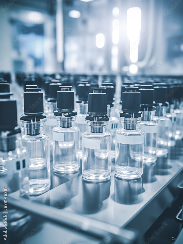 Pharmaceutical factory production line medical vials, pharmaceutical machine work pharmaceutical glass bottle production line,Vaccine production concept Pharmaceutical factory production line medical vials, pharmaceutical machine work pharmaceutical glass bottle production line,Vaccine production concept