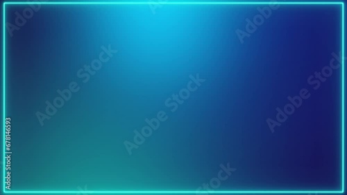 Blurred blue and green bright lights on gradient background with neon frame. Moving gradient, soft colors and slow movement.
