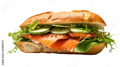 Salmon sandwich isolated on a transparent background