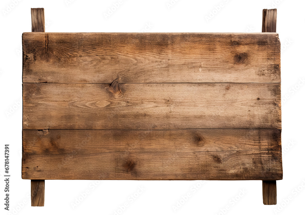 Empty Wooden sign isolated on transparent background, png. Wood rustic signboard