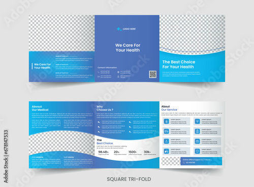 Medical, hospital health care square trifold brochure template photo