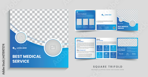 Healthcare and medical clinic square trifold brochure booklet template photo