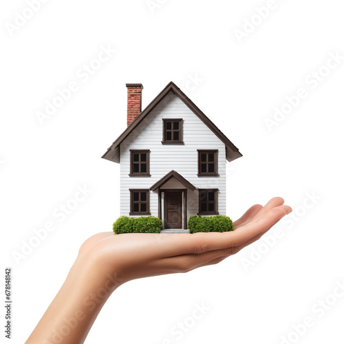 Holding Home: Simple Vector of a Hand and House on transparent background,png photo