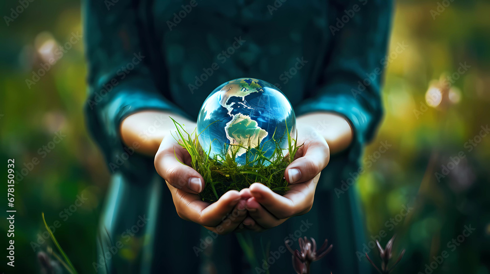 A person holding a small globe in their hands with grass in the background and a person holding it in their hands A person holding a small globe in their hands with grass in the background and a person holding it in their hands