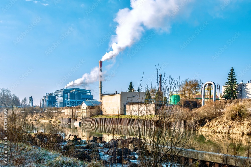Φωτογραφία Industrial landscape with a sugar factory on the banks of the Wisłoka River in Jaslo, Poland