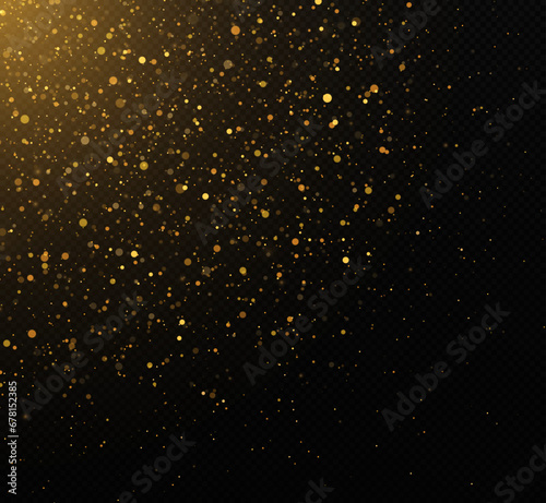 Golden confetti and glittering particles on a black background.