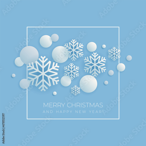 Merry Christmas Greeting Card with Snowflakes