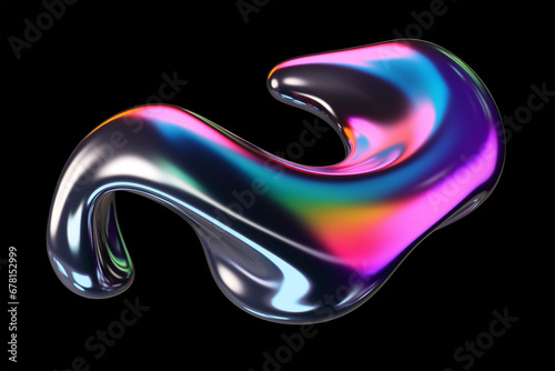 Bold holographic liquid metal shape isolated. Iridescent wavy melted chrome substance. Ai generated photo