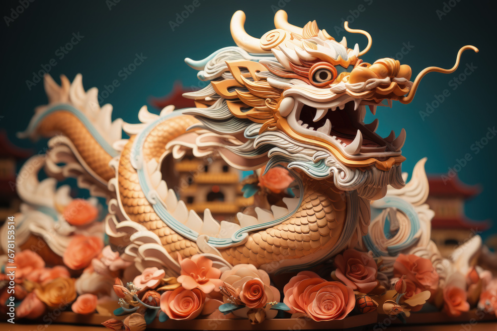 Dragon-headed float for Chinese New Year parade isolated on an orange gradient background Dragon-headed float for Chinese New Year parade isolated on an orange gradient background