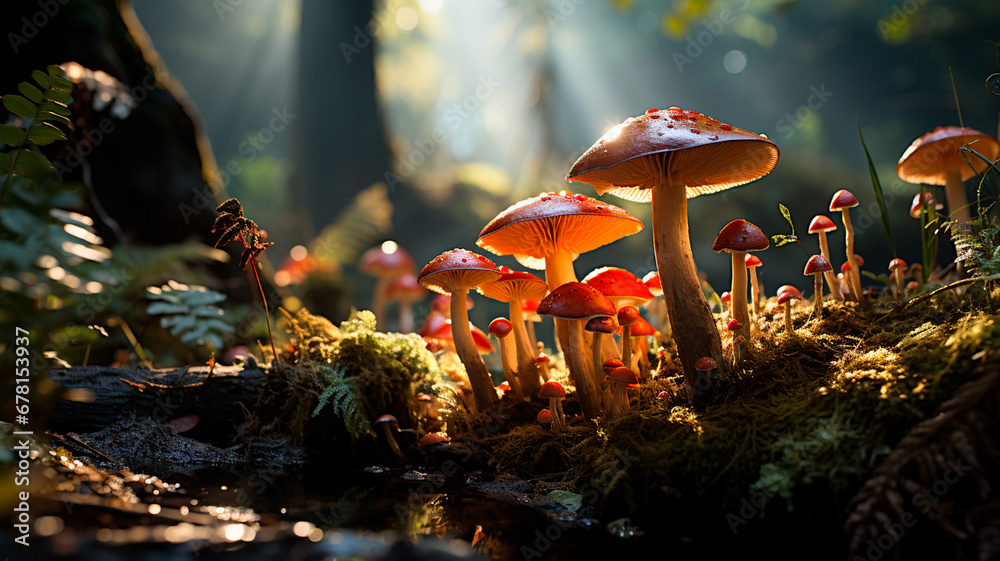mushroom in forest, close - up - obrazy, fototapety, plakaty 