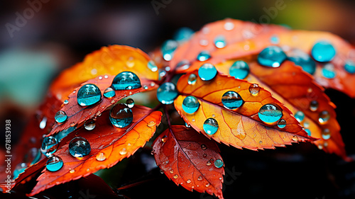 beautiful autumn leaves with water drops © RozaStudia