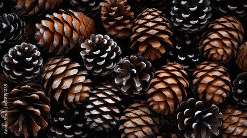 Pine cones background. Christmas and New Year decoration. Close-up.