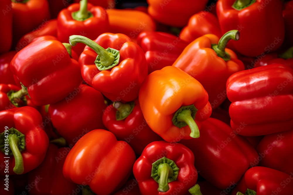 Red, yellow, and green bell peppers (capsicum) background