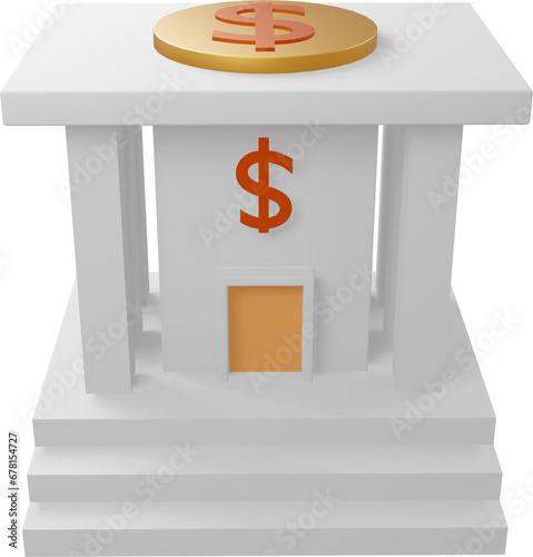 3D render bank office illustration transparent background