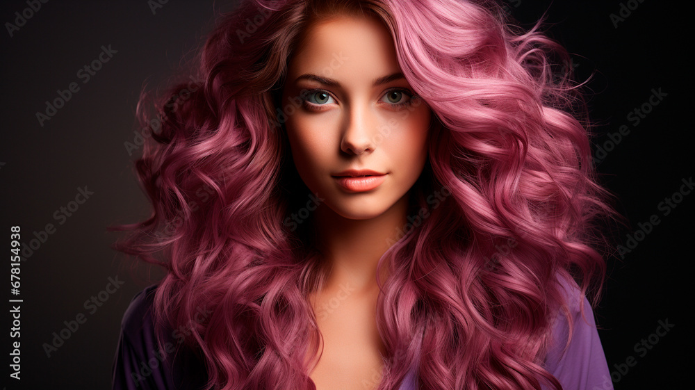 portrait of a beautiful girl with bright pink hair