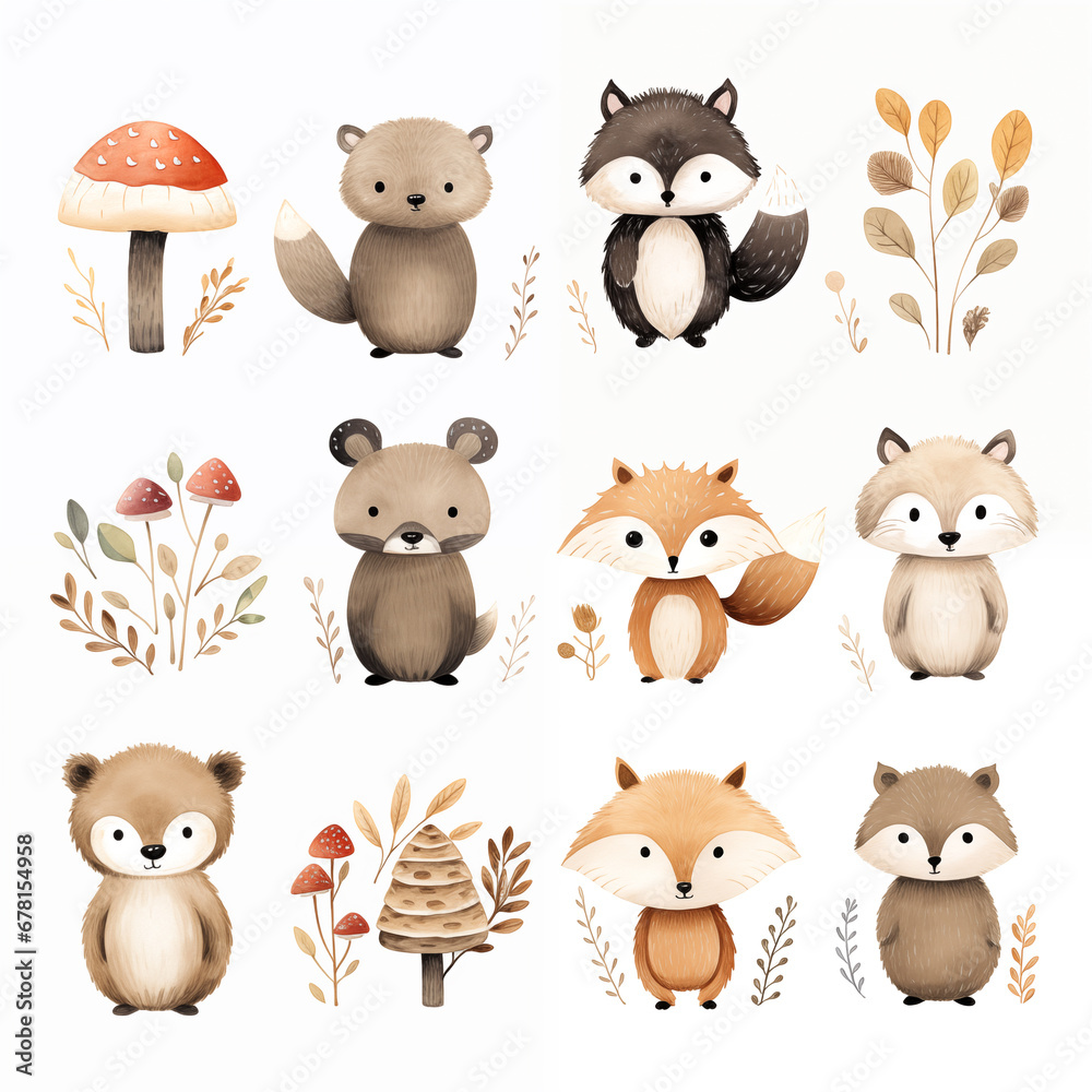 Enchanting boho Animal Pattern illustration features an adorable array of woodland creatures Enchanting boho Animal Pattern illustration features an adorable array of woodland creatures