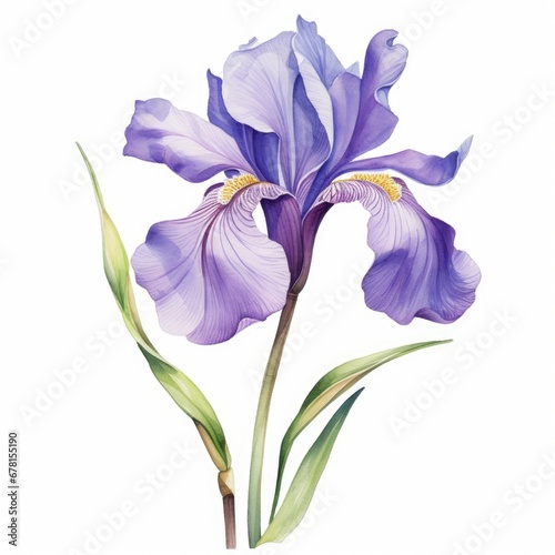 Watercolor Illustration of a Purple Iris Flower