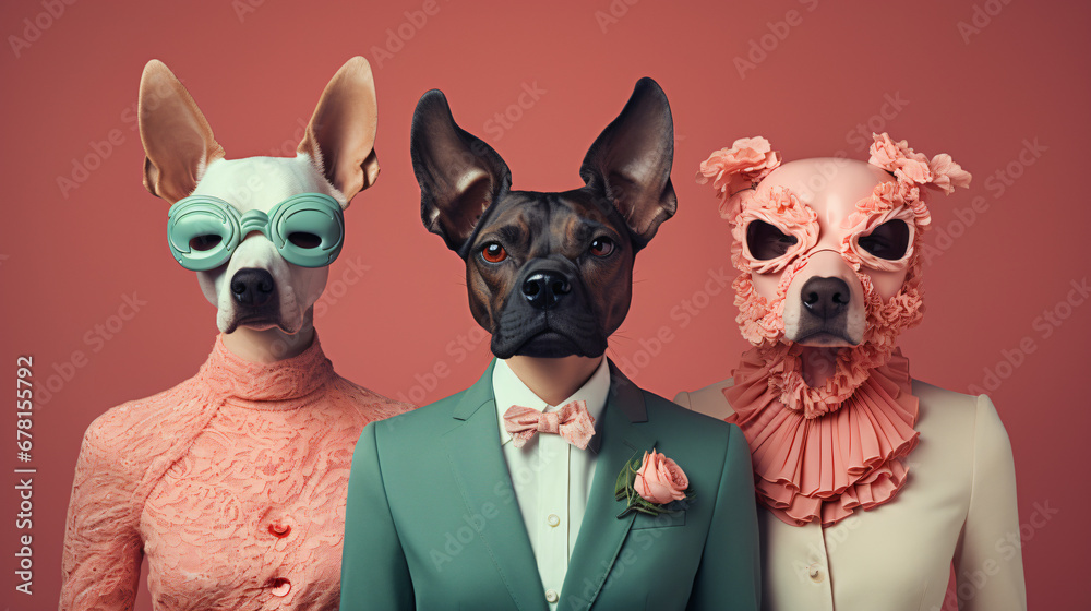 Elegantly dressed people with heads animals