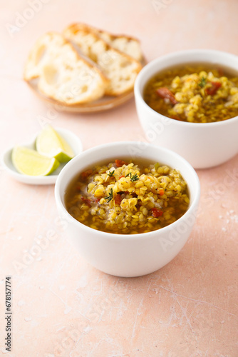 Homemade lentil soup with spices