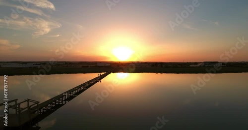 Wallpaper Mural Aerial Scenic View Of Abandoned Pier In Lake, Drone Flying Forward During Sunset - Mahdia, Tunisia Torontodigital.ca