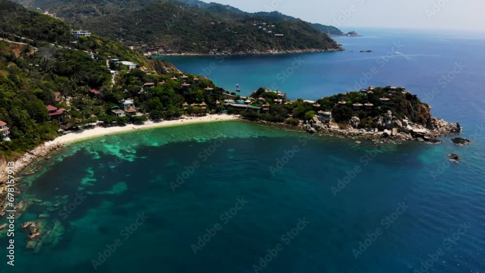 Aerial view drone perspective of Haad Sai Daeng beach, Koh Tao island, Thailand Aerial view drone perspective of Haad Sai Daeng beach, Koh Tao island, Thailand