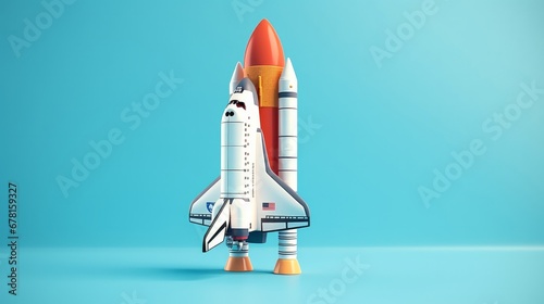 Isolated space shuttle rocket on a background of blue-cyan
