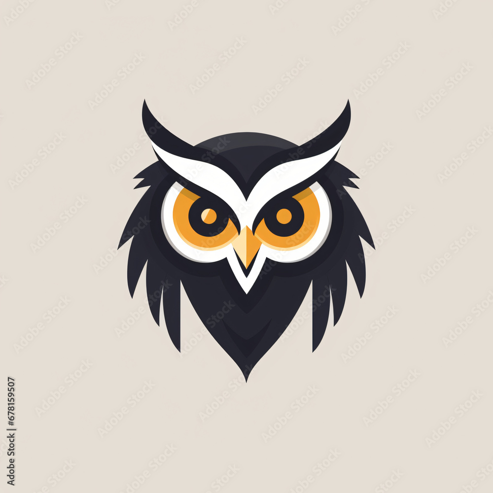A flat vector simple logo of an Owl