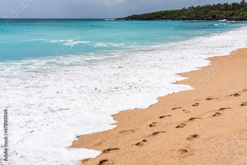 Close-up of the footprint on the beach of Baishawan in the Kenting National Park of Pingtung  Taiwan.