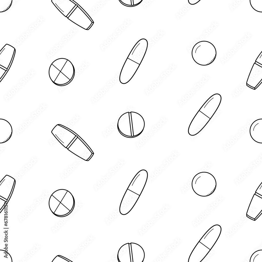 Seamless pattern with pills and capsules. Vector illustration, medicine background, texture. Seamless pattern with pills and capsules. Vector illustration, medicine background, texture.
