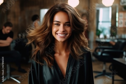 Beautiful happy girl after having her hair styled and cut at a trendy beauty salon . Free Download Beautiful happy girl after having her hair styled and cut at a trendy beauty salon . - GFXLoad