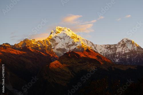 autumn in the Annapurna mountain range sunrise