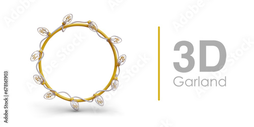 Poster with 3d garland. Realistic 3d decoration for holiday design. Garland wreath concept. Decoration for Christmas and new year. Vector illustration in 3d style