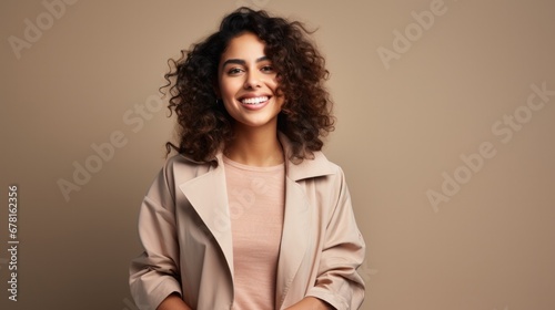 Inspired woman looking at camera on a neutral background 