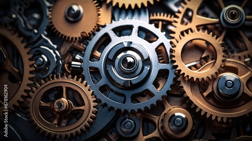 Mechanism, gears and cogs at work. Industrial machinery. engine gear wheels, industrial background