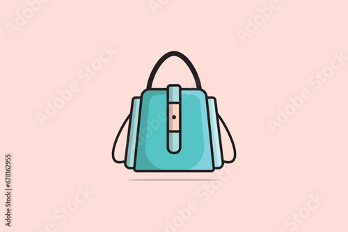 Woman Fashion Handbag with black handle vector illustration. Beauty fashion objects icon concept. Glossy bright colorful woman bag design for fashion. 