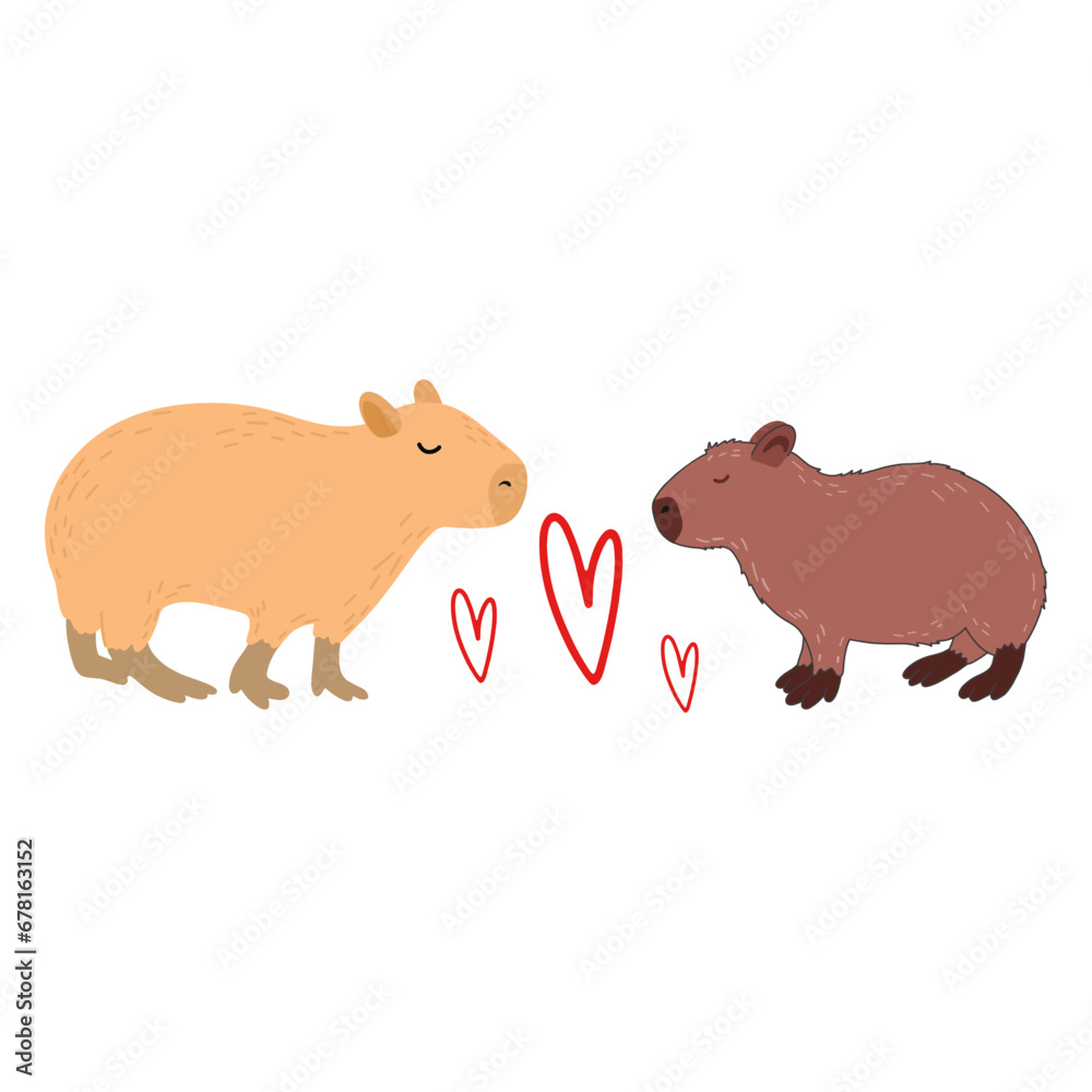 Love Capybara funny character in flat design. Cute capybara vector illustration Love Capybara funny character in flat design. Cute capybara vector illustration