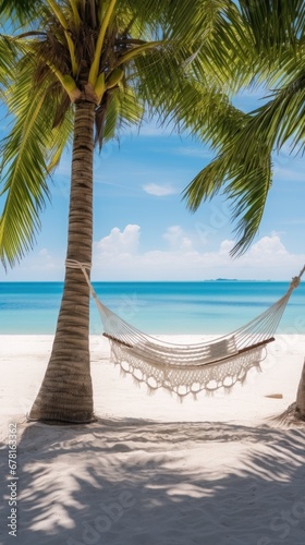 beautiful hammock on a caribbean beach with turquoise water and palm trees