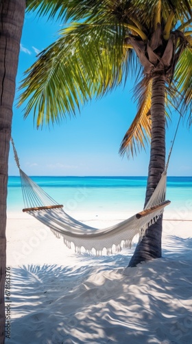 Summer vacation at a luxury beach resort with palm trees and hammock