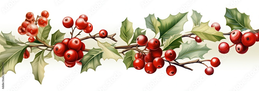 Festive Holly Branch - Realistic Christmas Painting Festive Holly Branch - Realistic Christmas Painting