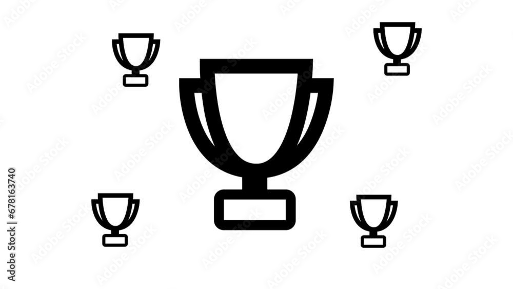 Zoom in and out animation the trophy symbol. Large black symbol in the center and four small symbols around. Seamless looped 4k animation on white background Zoom in and out animation the trophy symbol. Large black symbol in the center and four small symbols around. Seamless looped 4k animation on white background