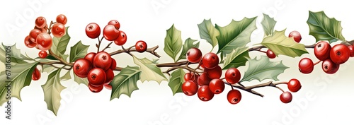 Festive Holly Branch - Realistic Christmas Painting