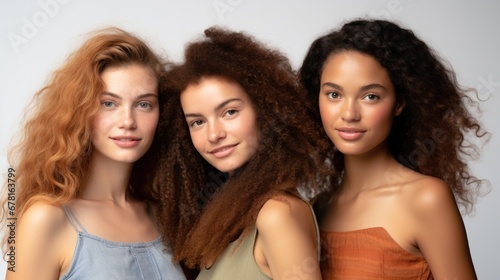 Beauty concept . Multi Ethnic Group of Womans with diffrent types of skin together against beige background. 