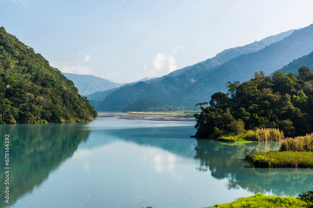 The beautiful scenery of Wujie Reservoir in Nantou County, Taiwan.
