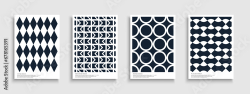 Set of abstract geometric covers, templates, placards, brochures, banners, backgrounds and etc. Creative textured modern posters, cards, catalogs. Beautiful dark blue graphic prints on white