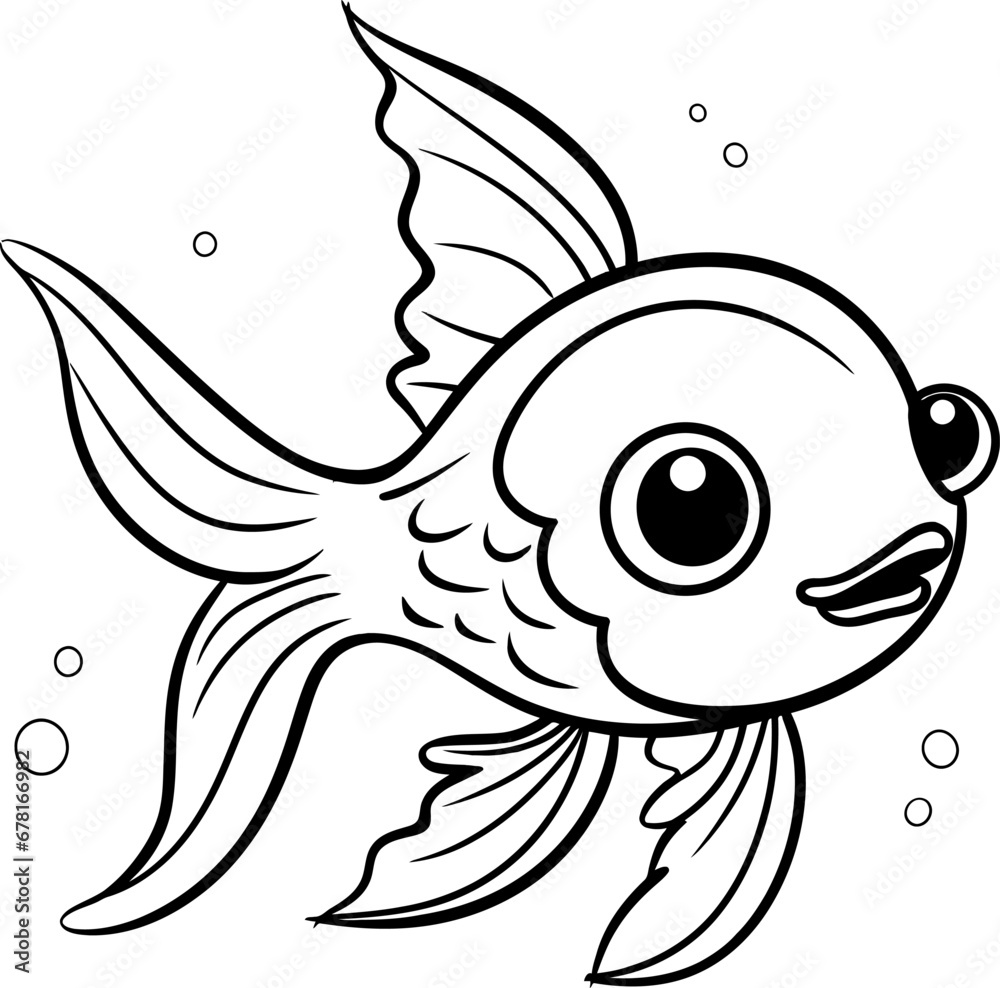 Fototapeta premium Cute little goldfish silhouette icon in black color. Vector template.